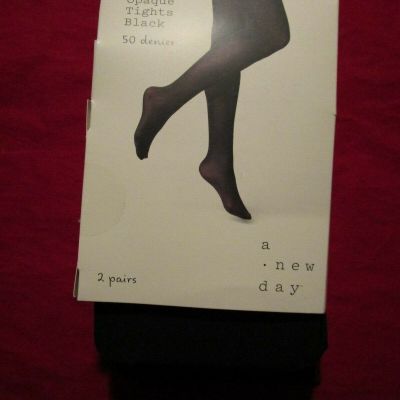 2 Pair A New Day Black Opaque Tights Womens M/L